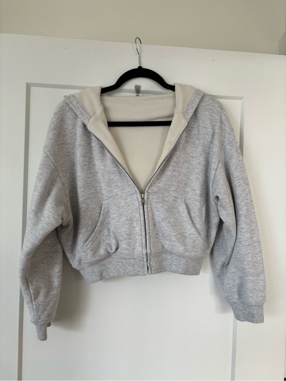 SKIMS Cotton Fleece Waffle Lined Shrunken Zip Up Hoodie